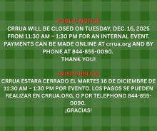 CRRUA will be closed from 11:30 a.m. - noon on Tues. Dec. 16, 2025.