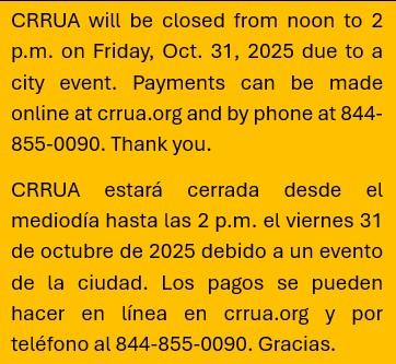 CRRUA will be closed from noon to 2 p.m. on Oct. 31, 2025. 