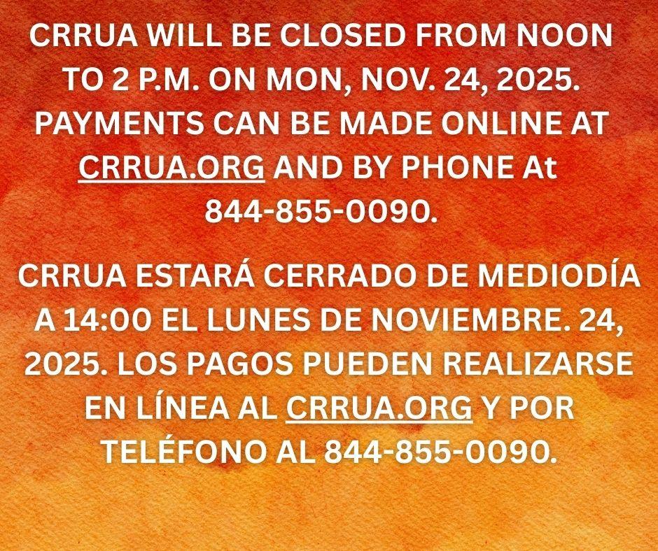 CRRUA will be closed from noon to 2 p.m. on Mon. Nov 24, 2025.